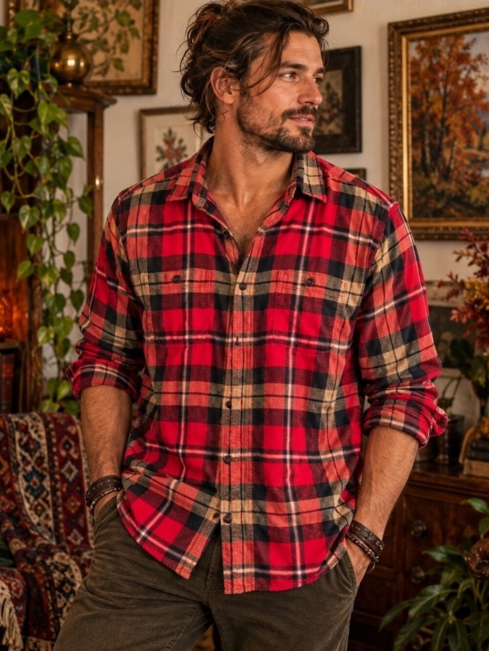 4/$15 American Eagle Men's Large Red Plaid Flannel | Grunge Workwear Americana